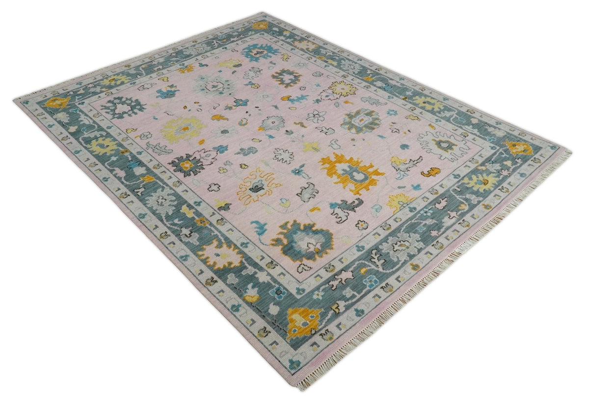 Custom Made Pink and Gray Hand knotted Traditional Oushak wool Area Rug.