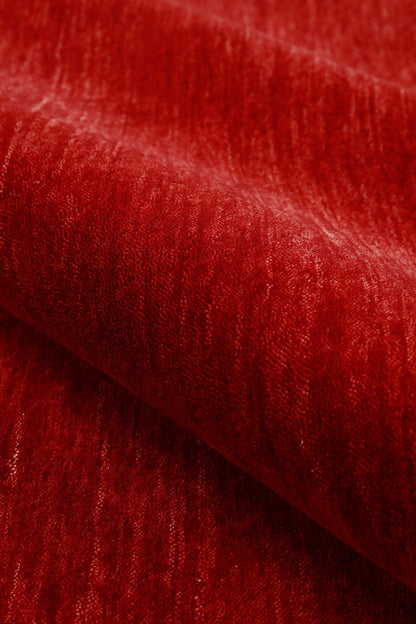 Modern Red Solid Design Hand Loomed Wool Area Rug.