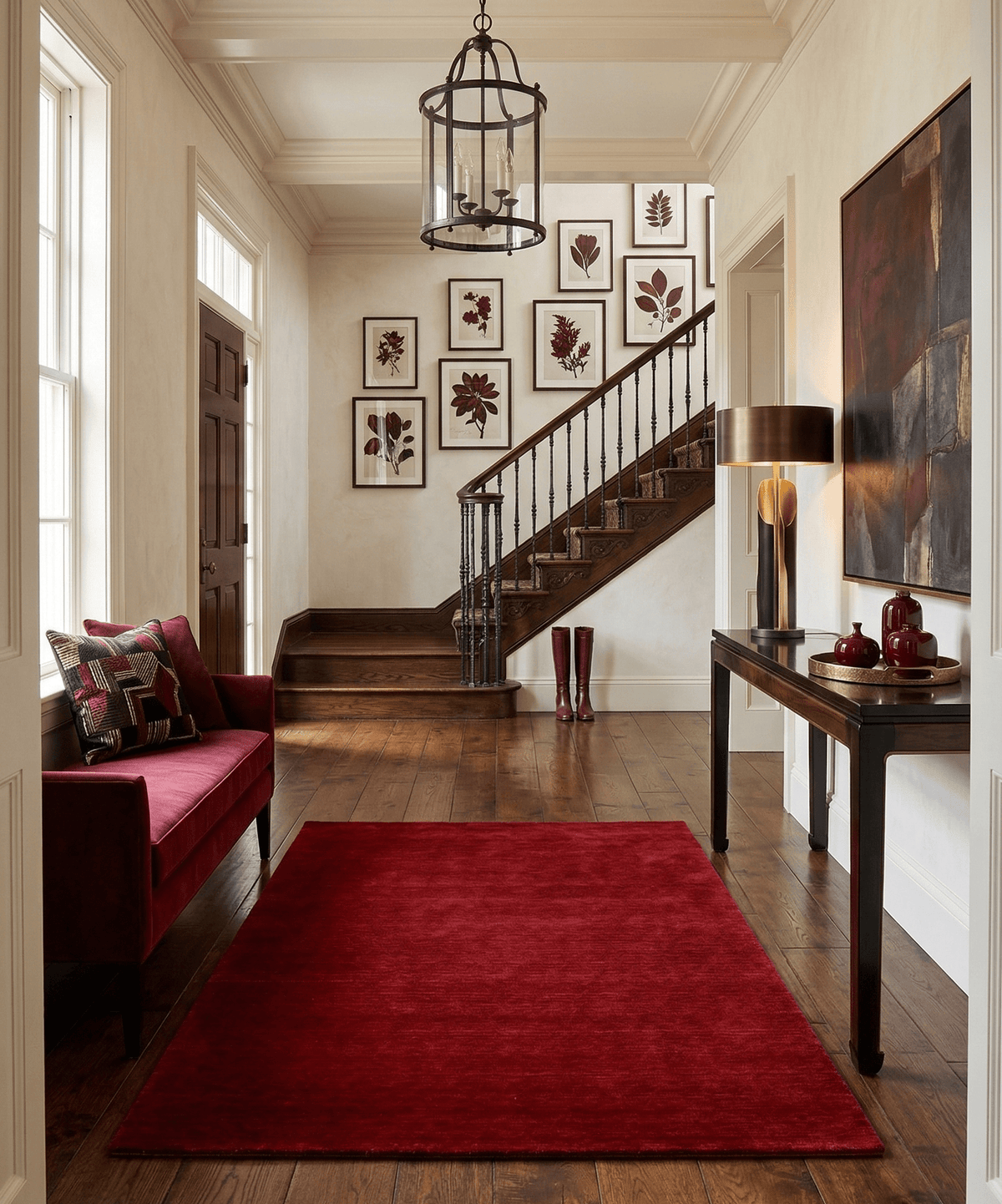 Modern Red Solid Design Hand Loomed Wool Area Rug.