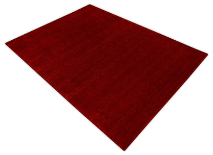 Modern Red Solid Design Hand Loomed Wool Area Rug.