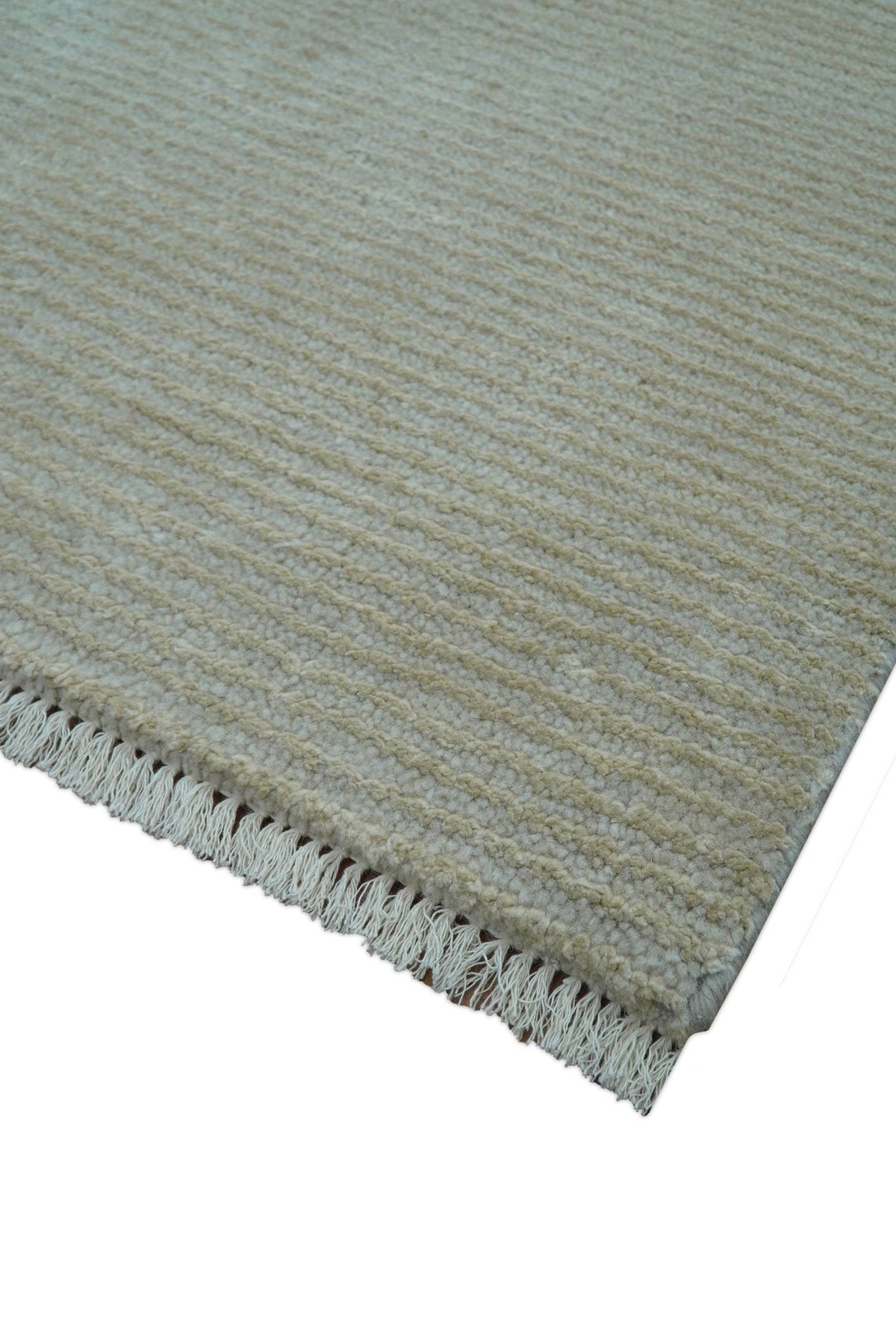 Modern Solid Design Beige Hand Knotted Wool And Silk Rug.