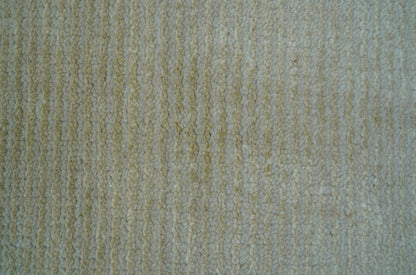 Modern Solid Design Beige Hand Knotted Wool And Silk Rug.