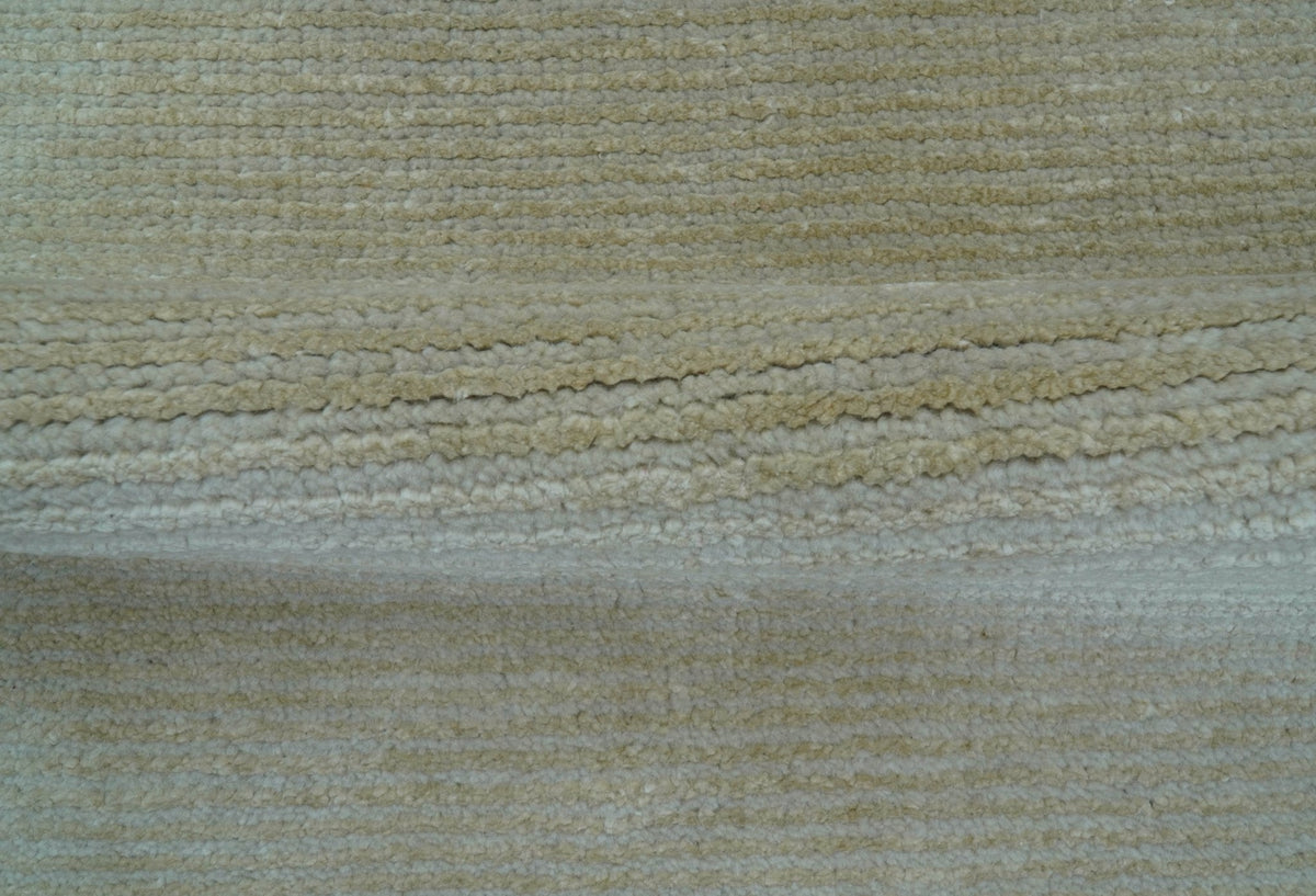 Modern Solid Design Beige Hand Knotted Wool And Silk Rug.