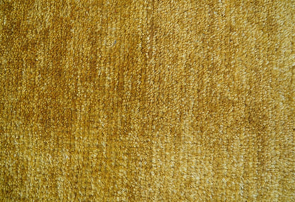 Modern Solid Design Gold Hand Knotted Wool Area Rug.