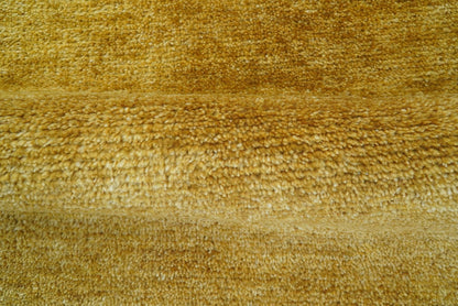 Modern Solid Design Gold Hand Knotted Wool Area Rug.