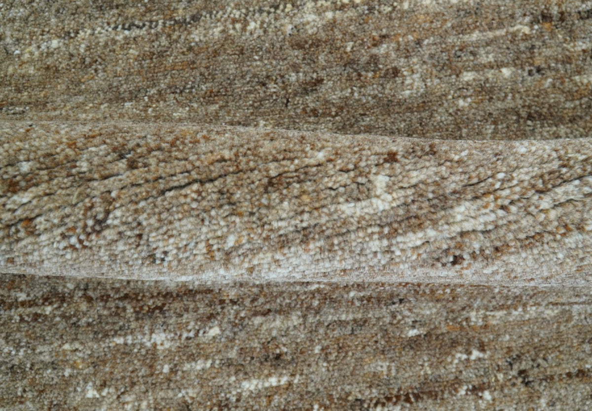 Modern Solid Design Natural Brown Hand Knotted Wool Rug.
