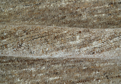 Modern Solid Design Natural Brown Hand Knotted Wool Rug.
