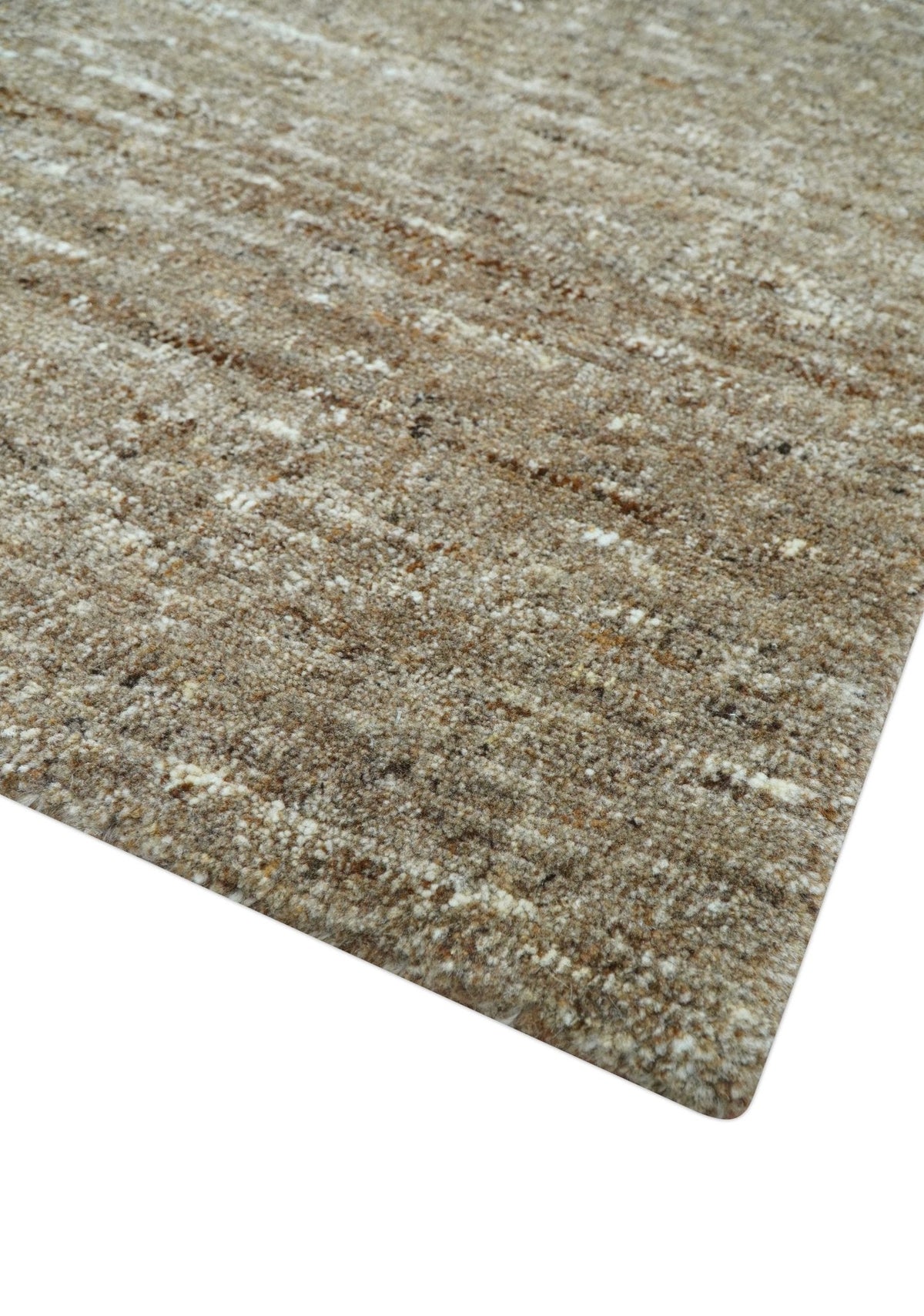 Modern Solid Design Natural Brown Hand Knotted Wool Rug.