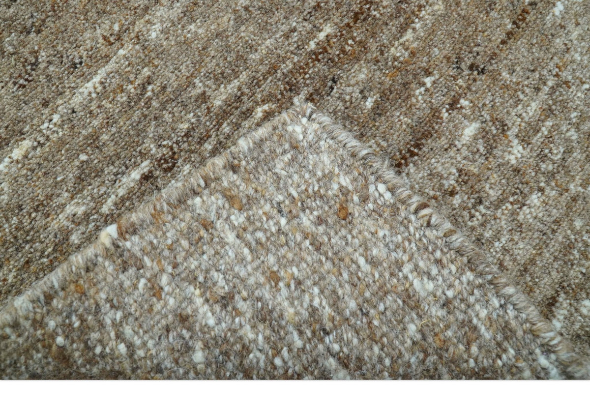 Modern Solid Design Natural Brown Hand Knotted Wool Rug.