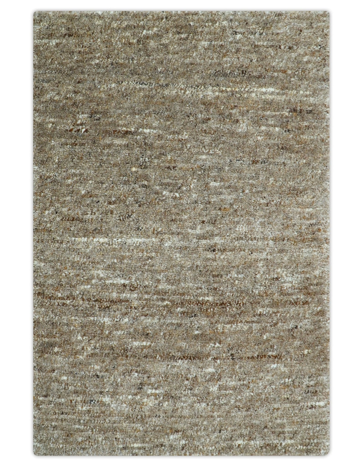 Modern Solid Design Natural Brown Hand Knotted Wool Rug.
