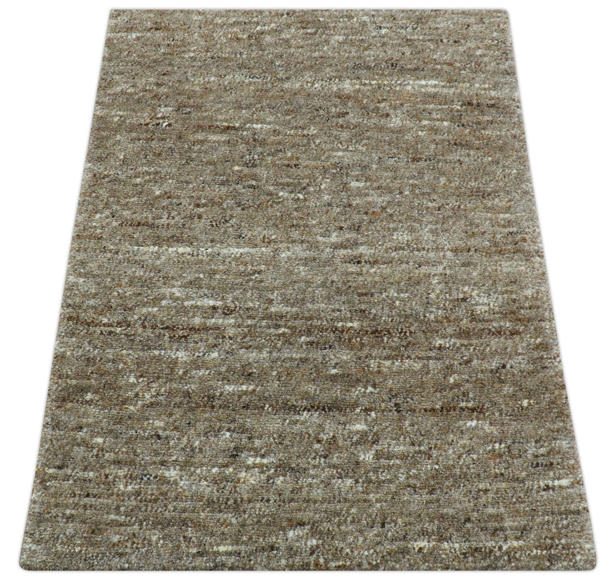 Modern Solid Design Natural Brown Hand Knotted Wool Rug.