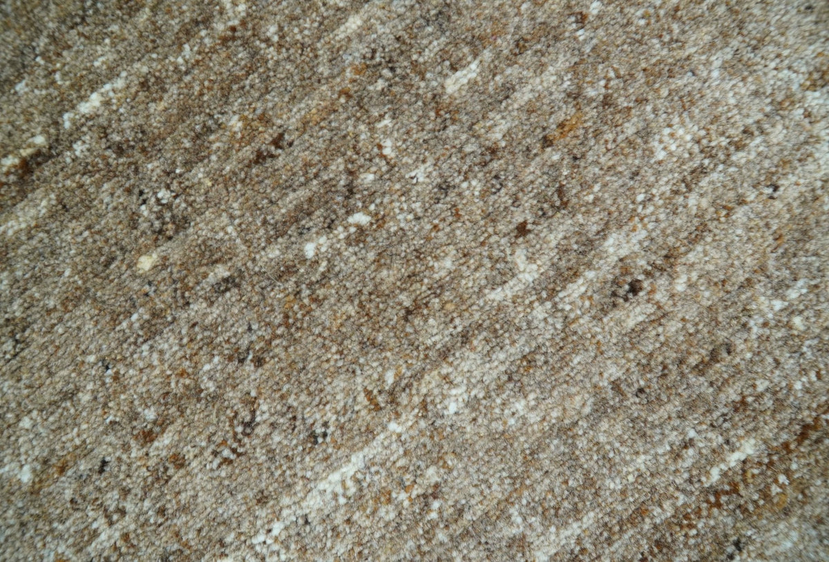 Modern Solid Design Natural Brown Hand Knotted Wool Rug.