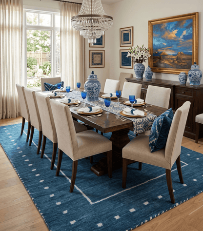 Modern Solid Plane Blue Hand Loomed Southwestern Custom Made wool Area Rug.