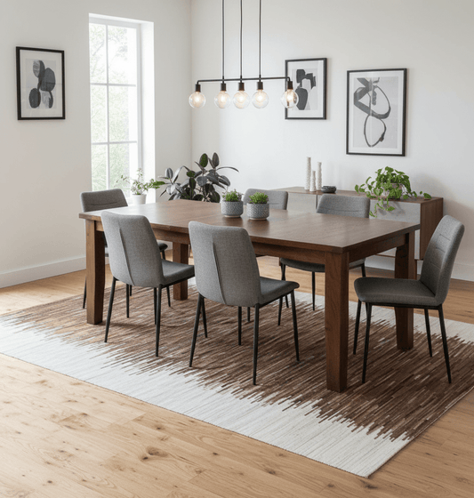 Modern Stripes Leather Striped Tan Brown and Ivory Leather Multi Size Area Rug.