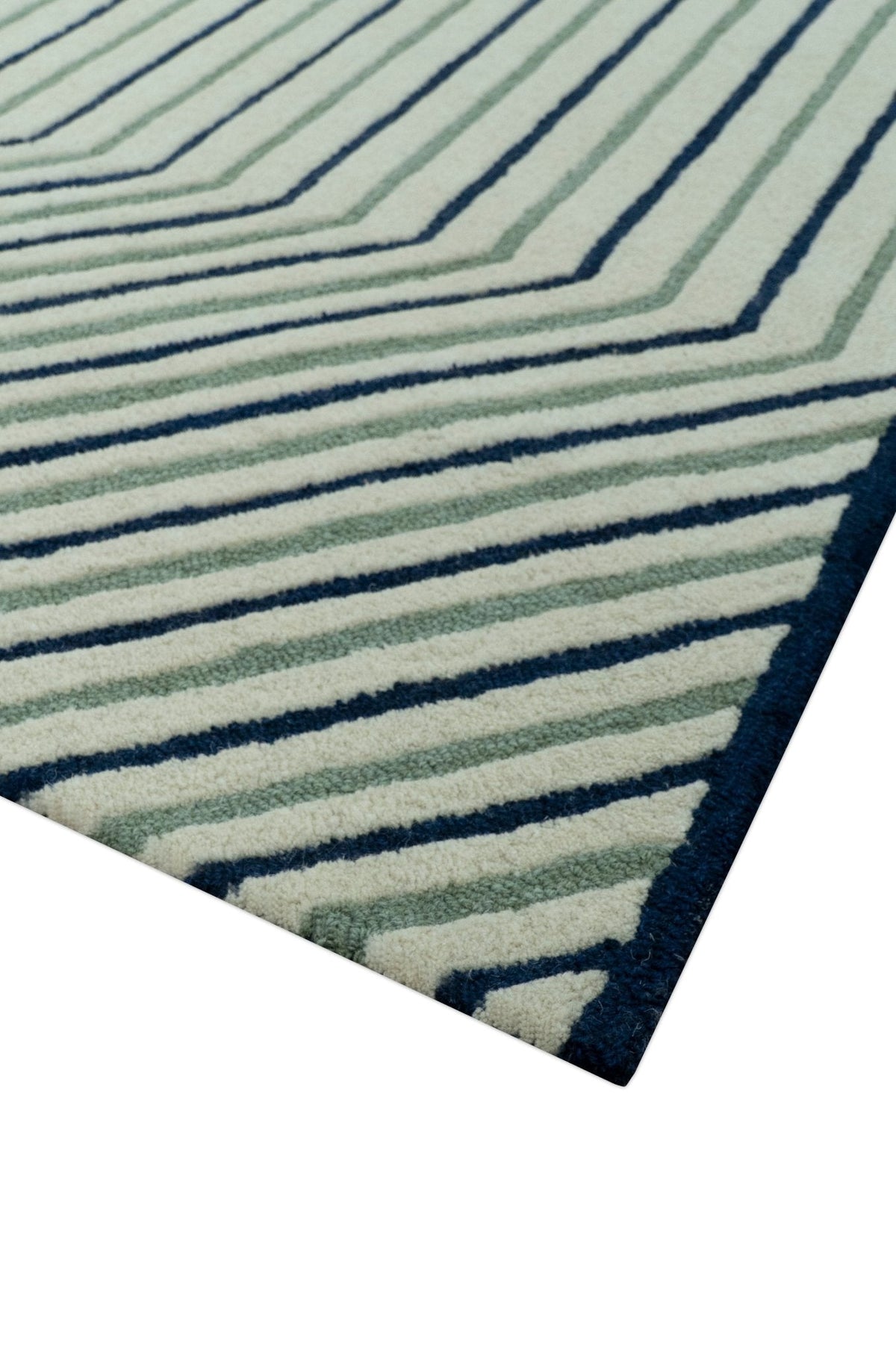 Modern Stripes Design Beige And Blue Hand Tufted Custom Made Wool Area Rug.
