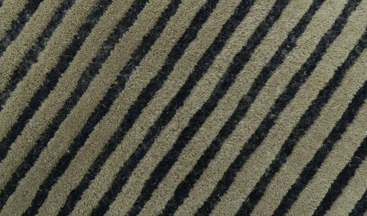 Modern Stripes Design Black And Brown Hand Tufted Custom Made Wool Area Rug.