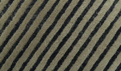 Modern Stripes Design Black And Brown Hand Tufted Custom Made Wool Area Rug.