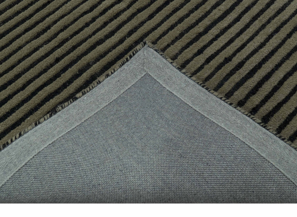 Modern Stripes Design Black And Brown Hand Tufted Custom Made Wool Area Rug.