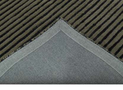 Modern Stripes Design Black And Brown Hand Tufted Custom Made Wool Area Rug.
