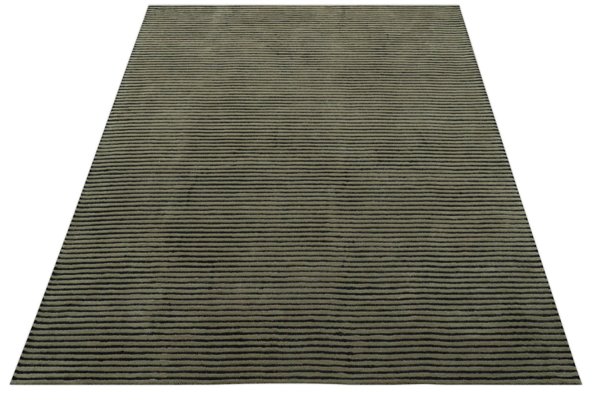Modern Stripes Design Black And Brown Hand Tufted Custom Made Wool Area Rug.