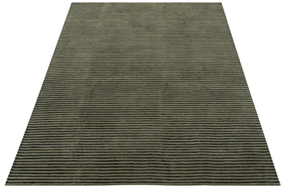 Modern Stripes Design Black And Brown Hand Tufted Custom Made Wool Area Rug.