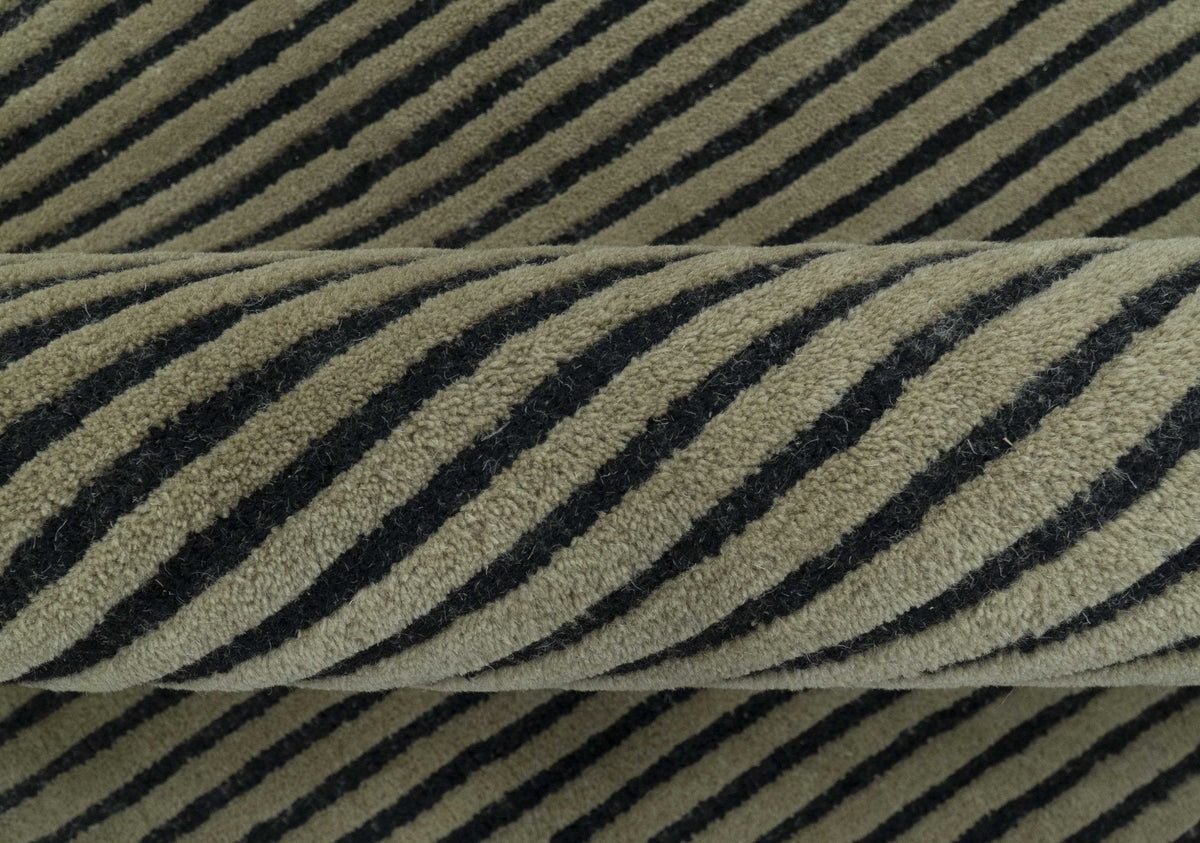 Modern Stripes Design Black And Brown Hand Tufted Custom Made Wool Area Rug.
