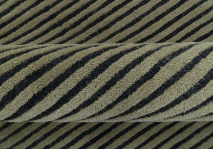 Modern Stripes Design Black And Brown Hand Tufted Custom Made Wool Area Rug.