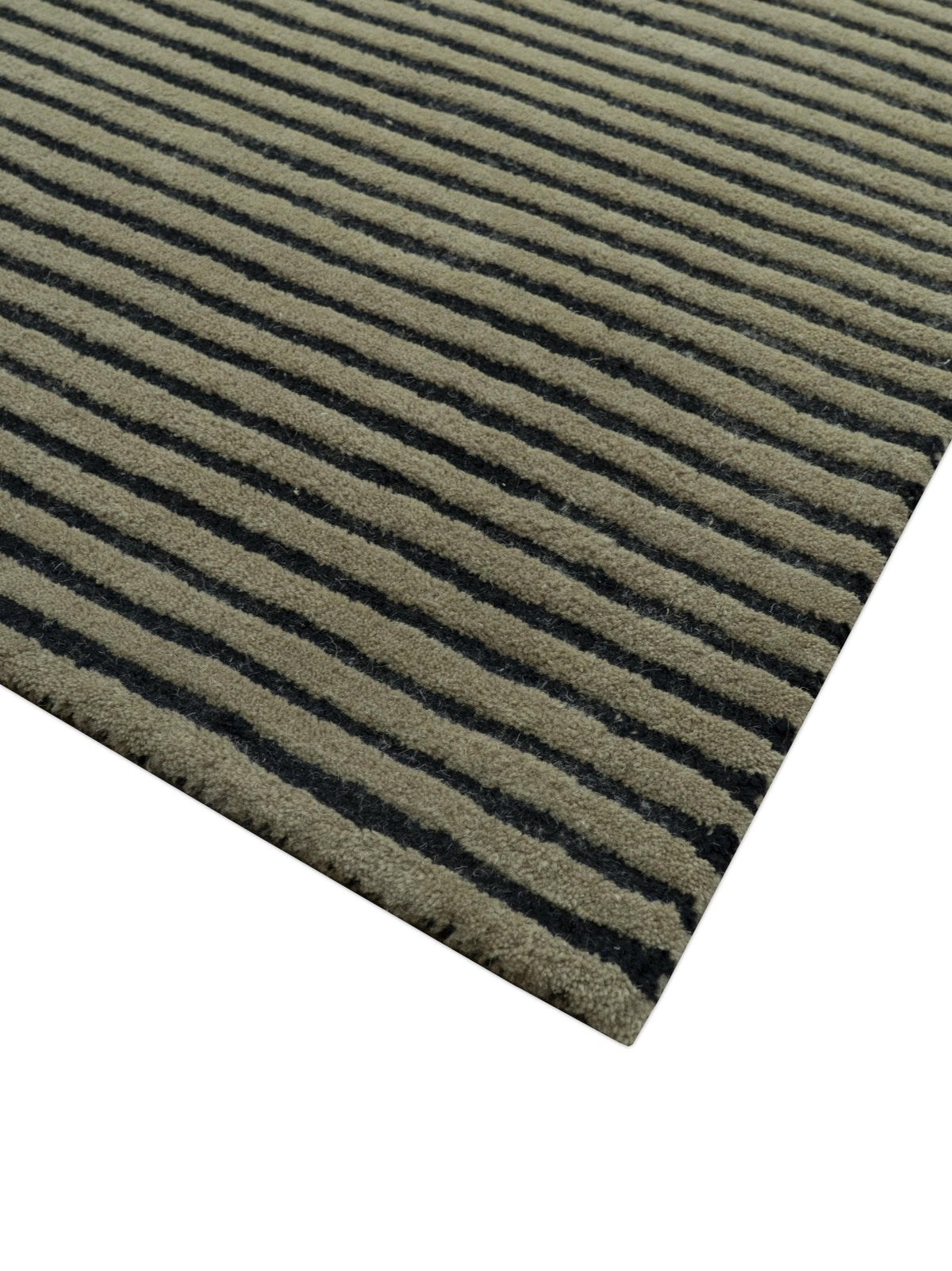 Modern Stripes Design Black And Brown Hand Tufted Custom Made Wool Area Rug.