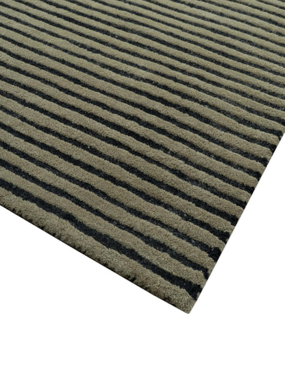 Modern Stripes Design Black And Brown Hand Tufted Custom Made Wool Area Rug.