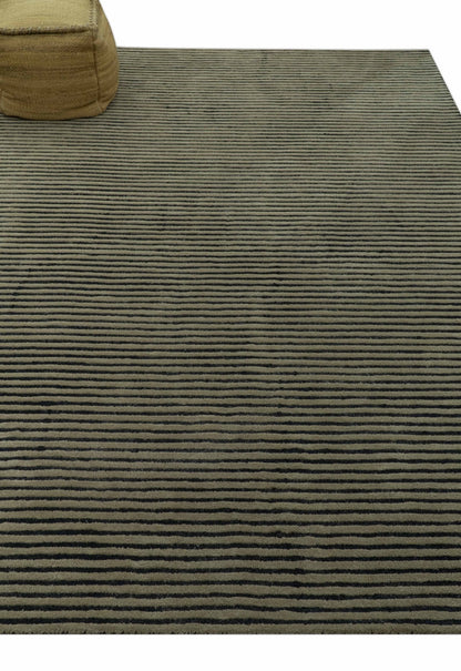 Modern Stripes Design Black And Brown Hand Tufted Custom Made Wool Area Rug.