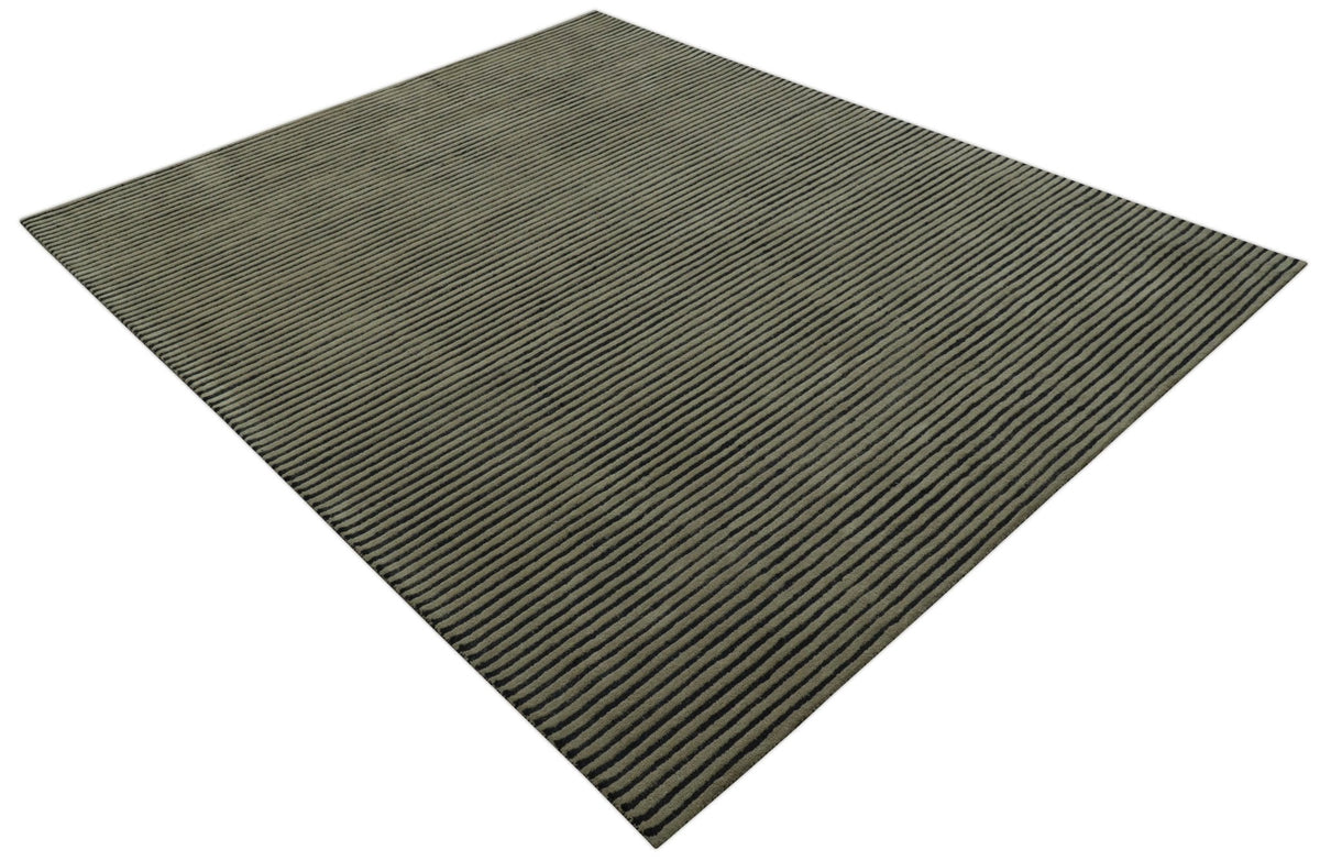 Modern Stripes Design Black And Brown Hand Tufted Custom Made Wool Area Rug.