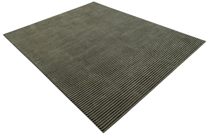 Modern Stripes Design Black And Brown Hand Tufted Custom Made Wool Area Rug.