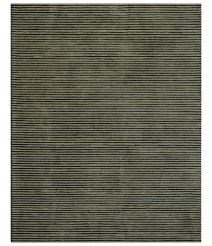 Modern Stripes Design Black And Brown Hand Tufted Custom Made Wool Area Rug.