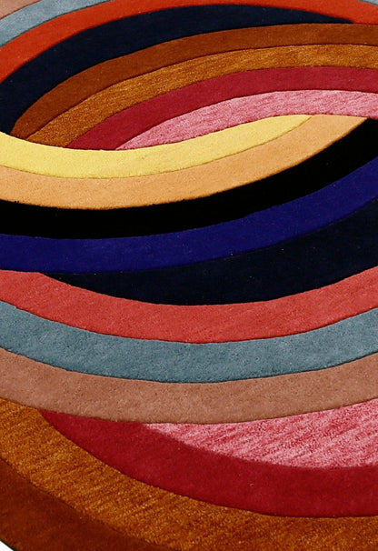 Modern Twin Rings Multicolor Hand Tufted 5x7 Wool Rug