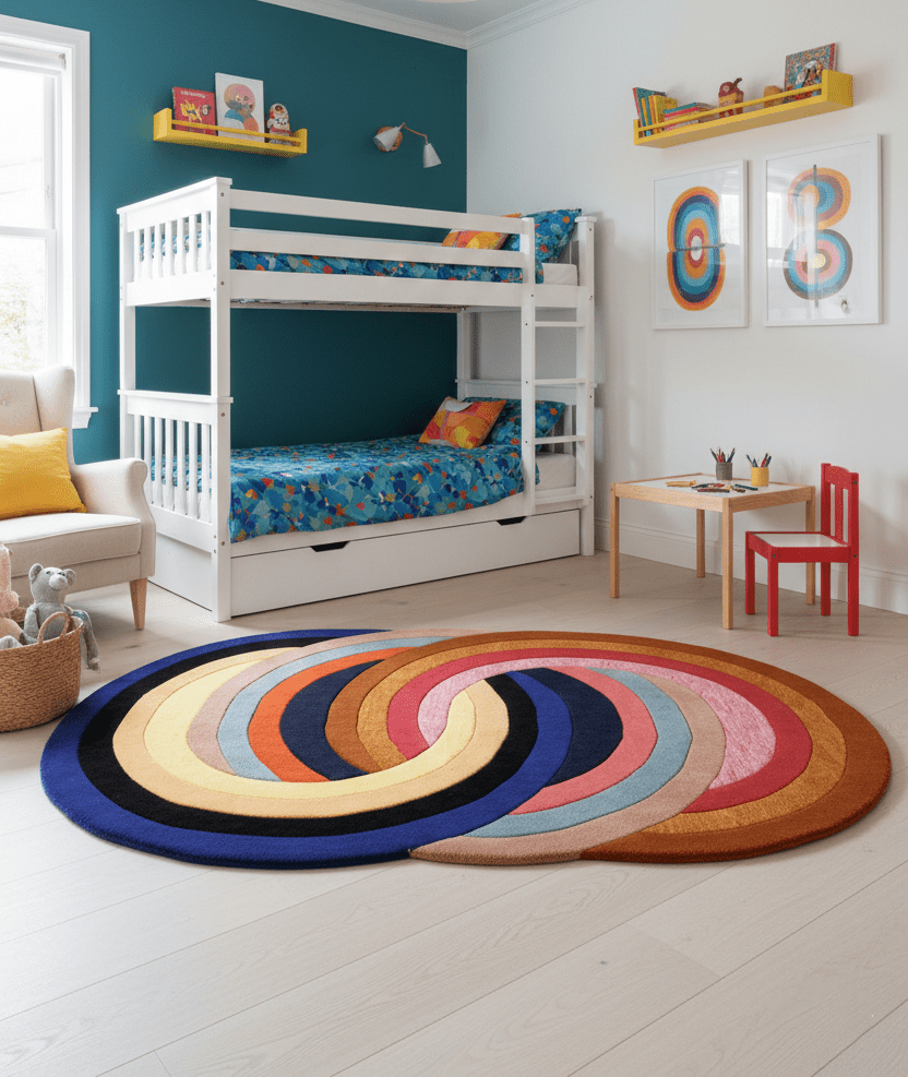 Modern Twin Rings Multicolor Hand Tufted 5x7 Wool Rug