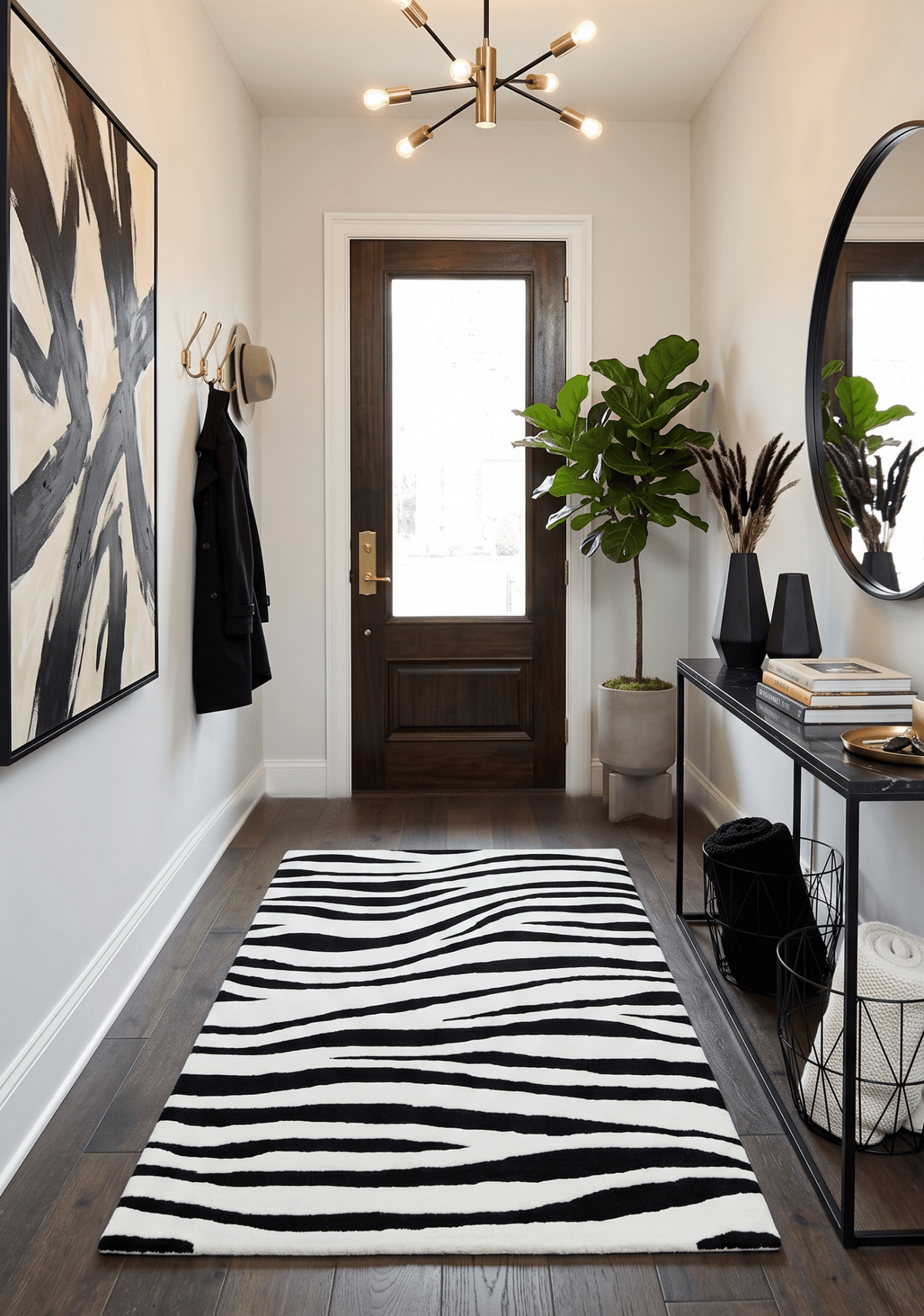 Modern Zebra Hand Tufted Black and White Wool Area Rug.