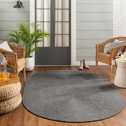 Black Braided Faux Jute Outdoor Rug.