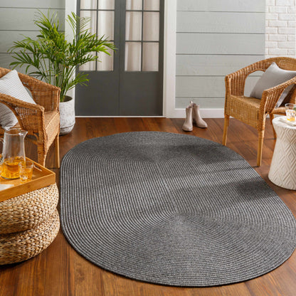Black Braided Faux Jute Outdoor Rug.
