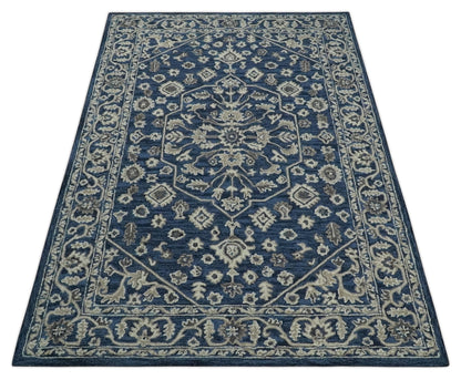 Multi Size Hand Tufted Blue and Beige Traditional Medallion 8x10, 9x12 Antique Style Rug, Kids, Living Room and Bedroom Rug | TRD6441.