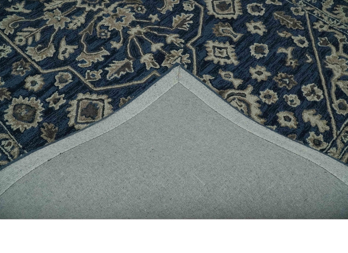 Multi Size Hand Tufted Blue and Beige Traditional Medallion 8x10, 9x12 Antique Style Rug, Kids, Living Room and Bedroom Rug | TRD6441.