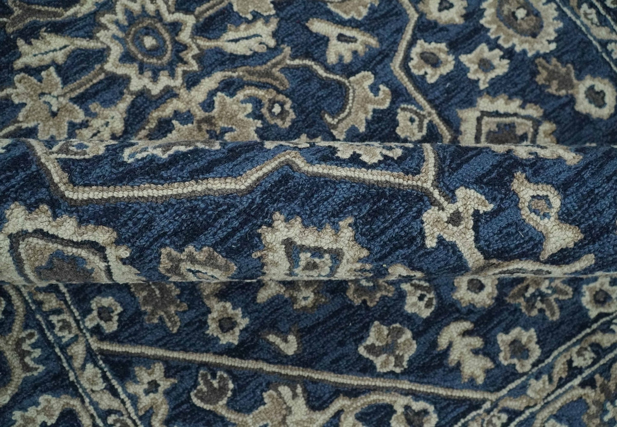 Multi Size Hand Tufted Blue and Beige Traditional Medallion 8x10, 9x12 Antique Style Rug, Kids, Living Room and Bedroom Rug | TRD6441.