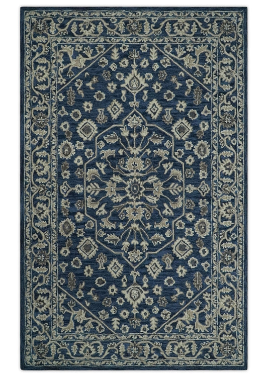 Multi Size Hand Tufted Blue and Beige Traditional Medallion 8x10, 9x12 Antique Style Rug, Kids, Living Room and Bedroom Rug | TRD6441.