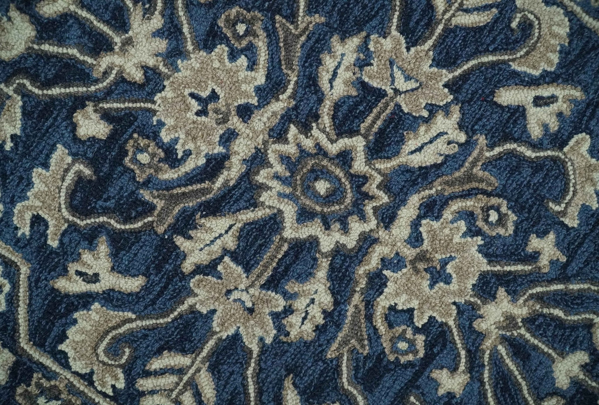Multi Size Hand Tufted Blue and Beige Traditional Medallion 8x10, 9x12 Antique Style Rug, Kids, Living Room and Bedroom Rug | TRD6441.
