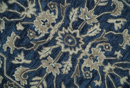 Multi Size Hand Tufted Blue and Beige Traditional Medallion 8x10, 9x12 Antique Style Rug, Kids, Living Room and Bedroom Rug | TRD6441.