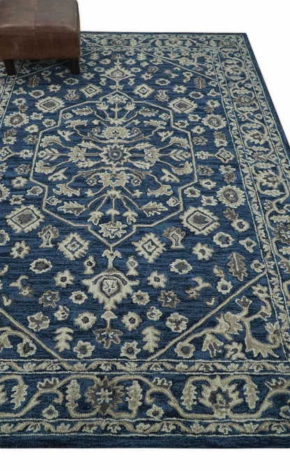 Multi Size Hand Tufted Blue and Beige Traditional Medallion 8x10, 9x12 Antique Style Rug, Kids, Living Room and Bedroom Rug | TRD6441.