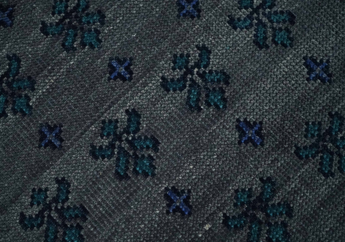 Gray and Blue Traditional Hand Knotted Antique Style low Pile Custom Made Wool Area Rug.