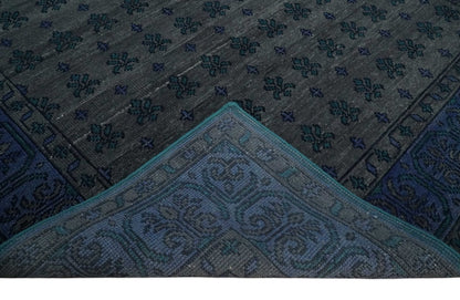 Gray and Blue Traditional Hand Knotted Antique Style low Pile Custom Made Wool Area Rug.