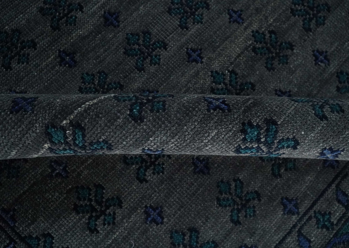 Gray and Blue Traditional Hand Knotted Antique Style low Pile Custom Made Wool Area Rug.