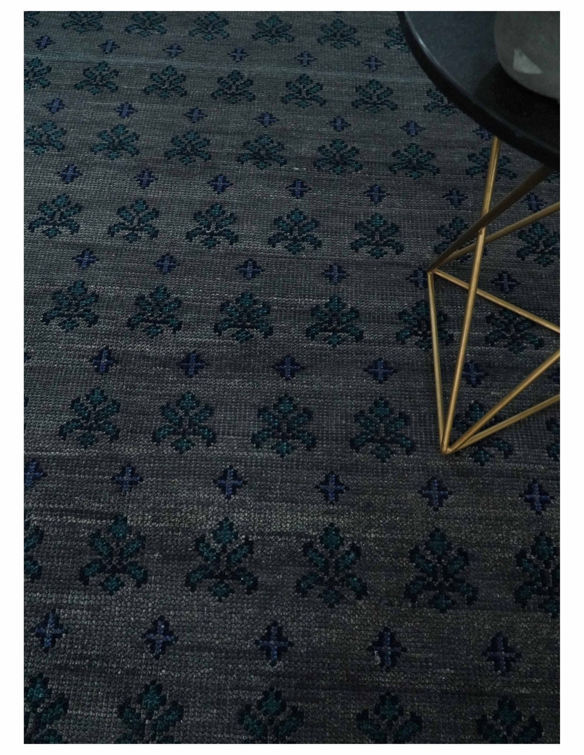 Gray and Blue Traditional Hand Knotted Antique Style low Pile Custom Made Wool Area Rug.