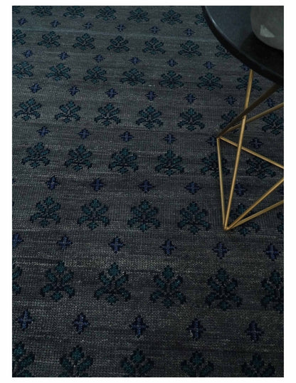 Gray and Blue Traditional Hand Knotted Antique Style low Pile Custom Made Wool Area Rug.